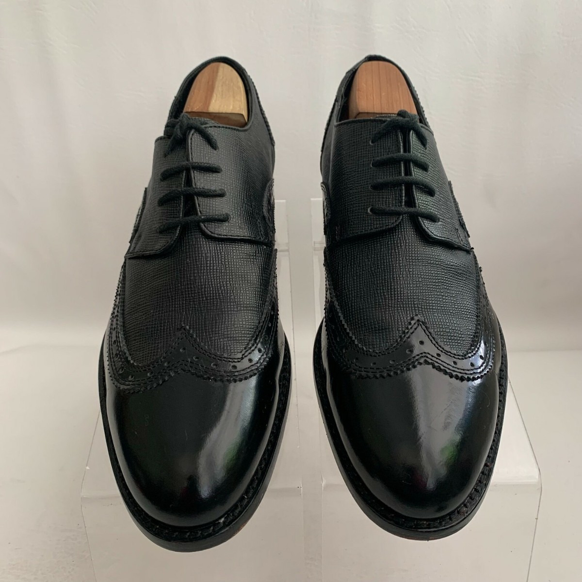 Bugatchi Oxford Black Leather Wingtip Brogue Round Toe Lace 