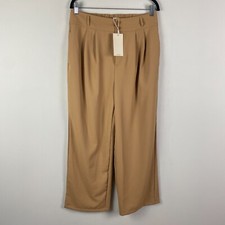Halara High Waisted Side Pocket Shirred Straight Leg Work Pants Size L Tan
