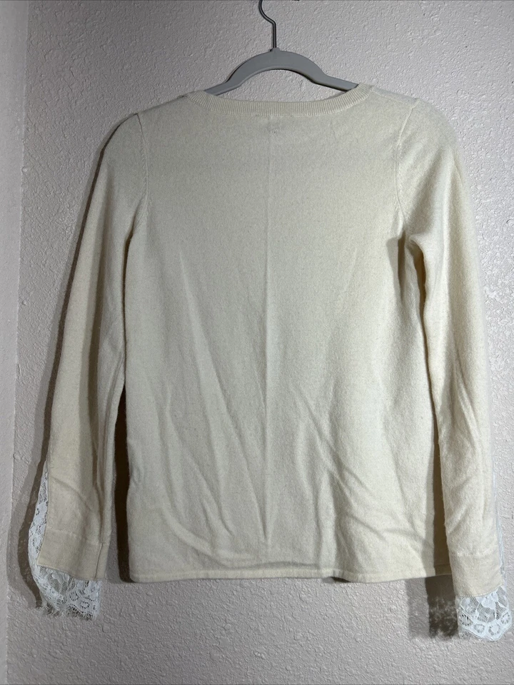 Woman’s Neiman Marcus The Cashmere Collection Cream Blouse With Lace Size Large  - Image 4 of 4