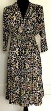 Lily Fit & Flare Short Dress Small Multi-Colored Ruched Front 3/4 Sleeves VGC 