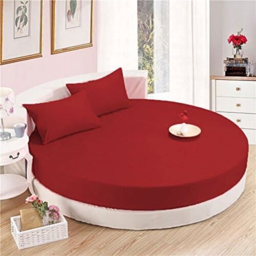 Round Bed Bedding Items 1000 TC Egyptian Cotton Burgundy Solid/Stripe & US Sizes - Picture 1 of 7