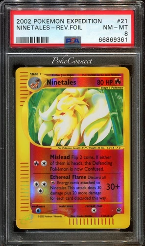 PSA 8 NM-MINT Pokemon Ninetales Reverse Holo Rare 2002 Expedition #21/165 WOTC