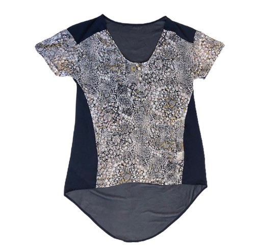 Blouse Top Sheer Navy Blue Print Sheer 