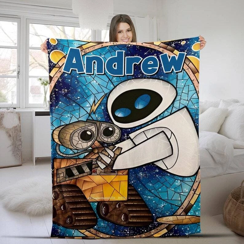 Personalized Wall-E And Eve Lovable Robot Love Story Stained Glass Blanket