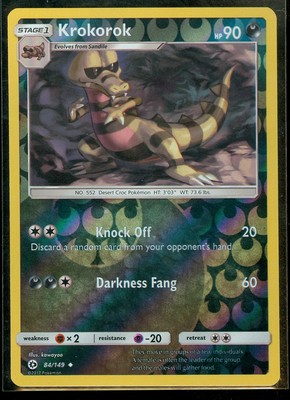 Pokemon KROKOROK 84/149 - Sun & Moon Rev Holo - MINT