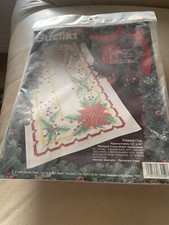 Bucilla Christmas Poinsettia Table Runner Cross Stitch Craft Kit 83159