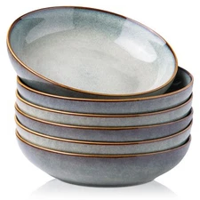 6 Large 8.5" Ceramic Pasta Bowls, 36oz Deep Serving Bowls for Pasta, Salad, Soup