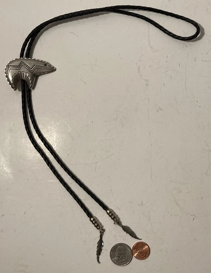 Vintage Metal Bolo Tie, Nice Diamond Cut Whale, Shark, Fish Design, - Image 4 of 4