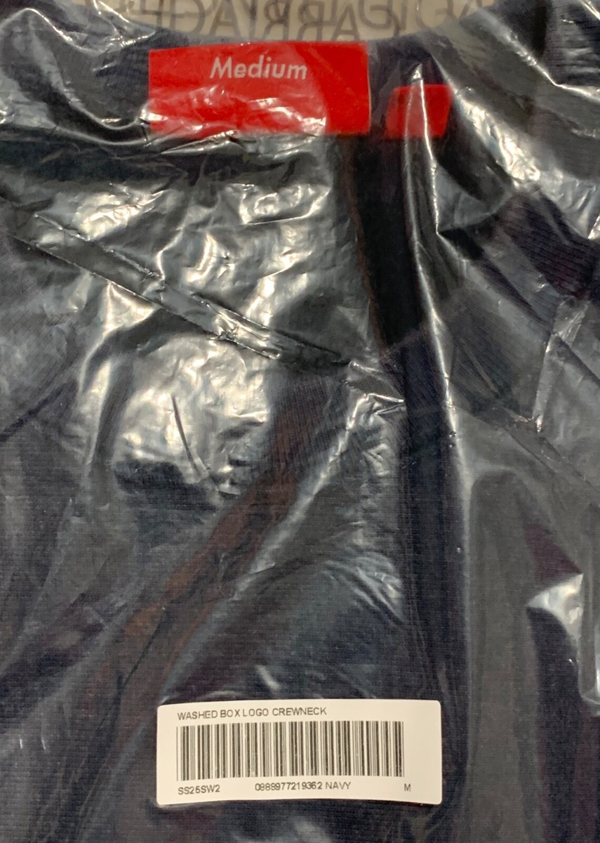 Supreme Washed Box Logo Crewneck Sweatshirt Navy - Size