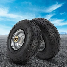 2-Pcs 10" Solid Rubber Tire Wheels, Replacement 4.10/3.50-4" Flat Free Tire US