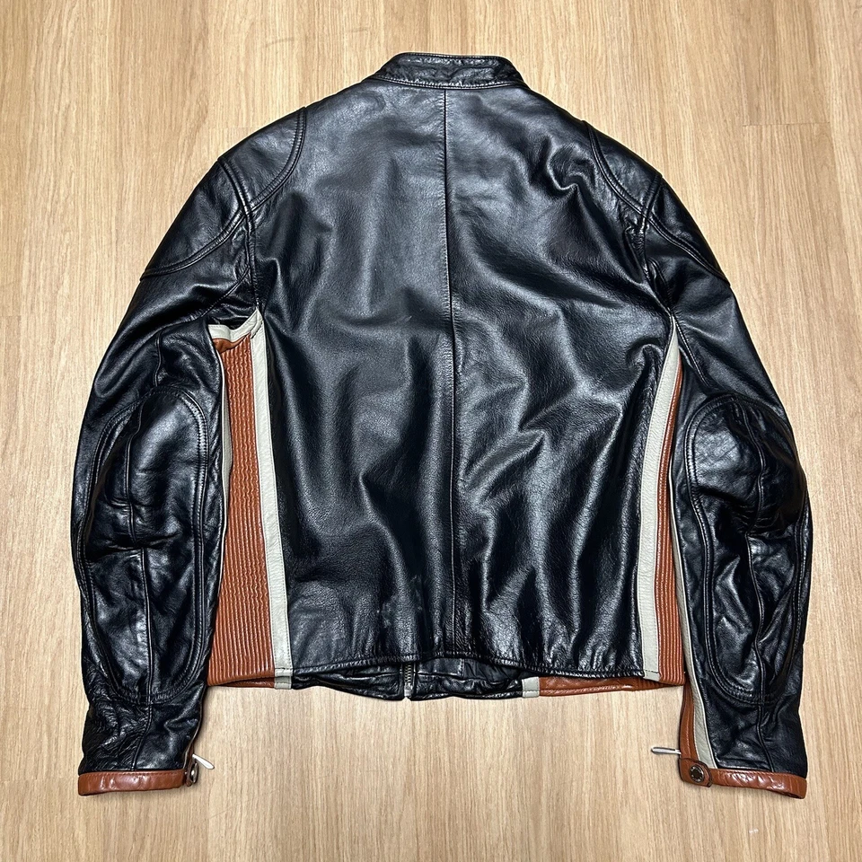 Chaqueta de moto de cuero para hombre Wilsons M. Julian negra y naranja talla mediana Foto 2 de 4