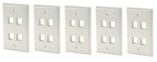 5 Pack 4 Port Keystone Insert Jack CAT5 CAT6 RJ45 Coax 1-Gang Wall Plate WHITE