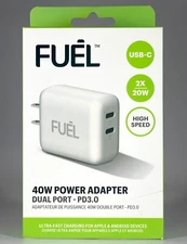 Case-Mate FUEL 40W Wall Charger Dual USB-C Power Adapter Fast Charge - White