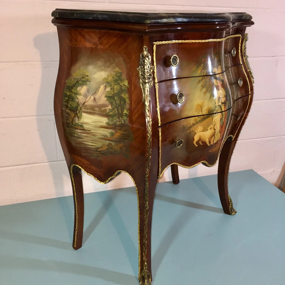 Cómoda superior de mármol bomba pintada estilo Luis XV francés de 3 lados *Belleza* Foto 2 de 4