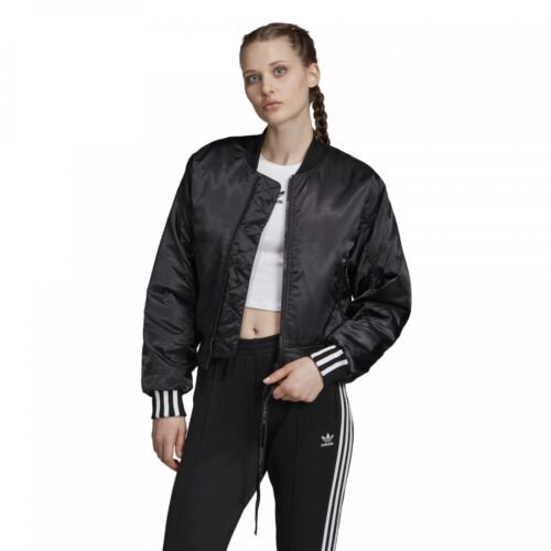 Adidas ED7630 Womens Black Woven Rib-Hem Bomber Jacket Size S, M - Afbeelding 1 van 7