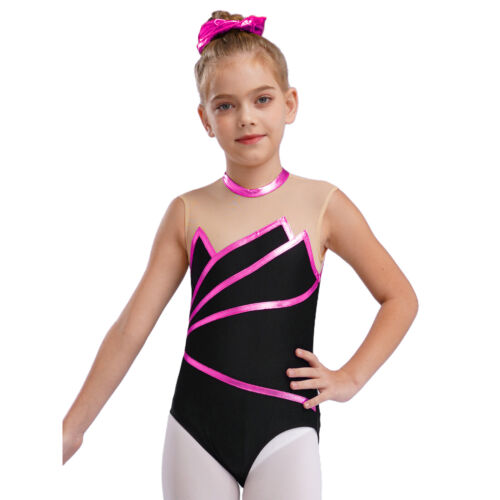 Kids Girl's Rompers Mesh Dance Leotards Striped Jumpsuit Performance Bodysuit - Picture 19 of 66