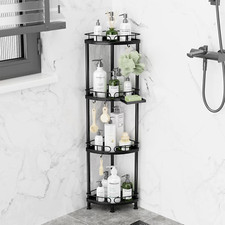 4-Tier Stainless Steel Corner Shower Caddy with Hooks Soap Holder, Black