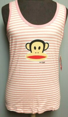#ad Womens Paul Frank Pink Stripe Tank Top Monkey Rare Size Medium NEW Free Ship $15.29