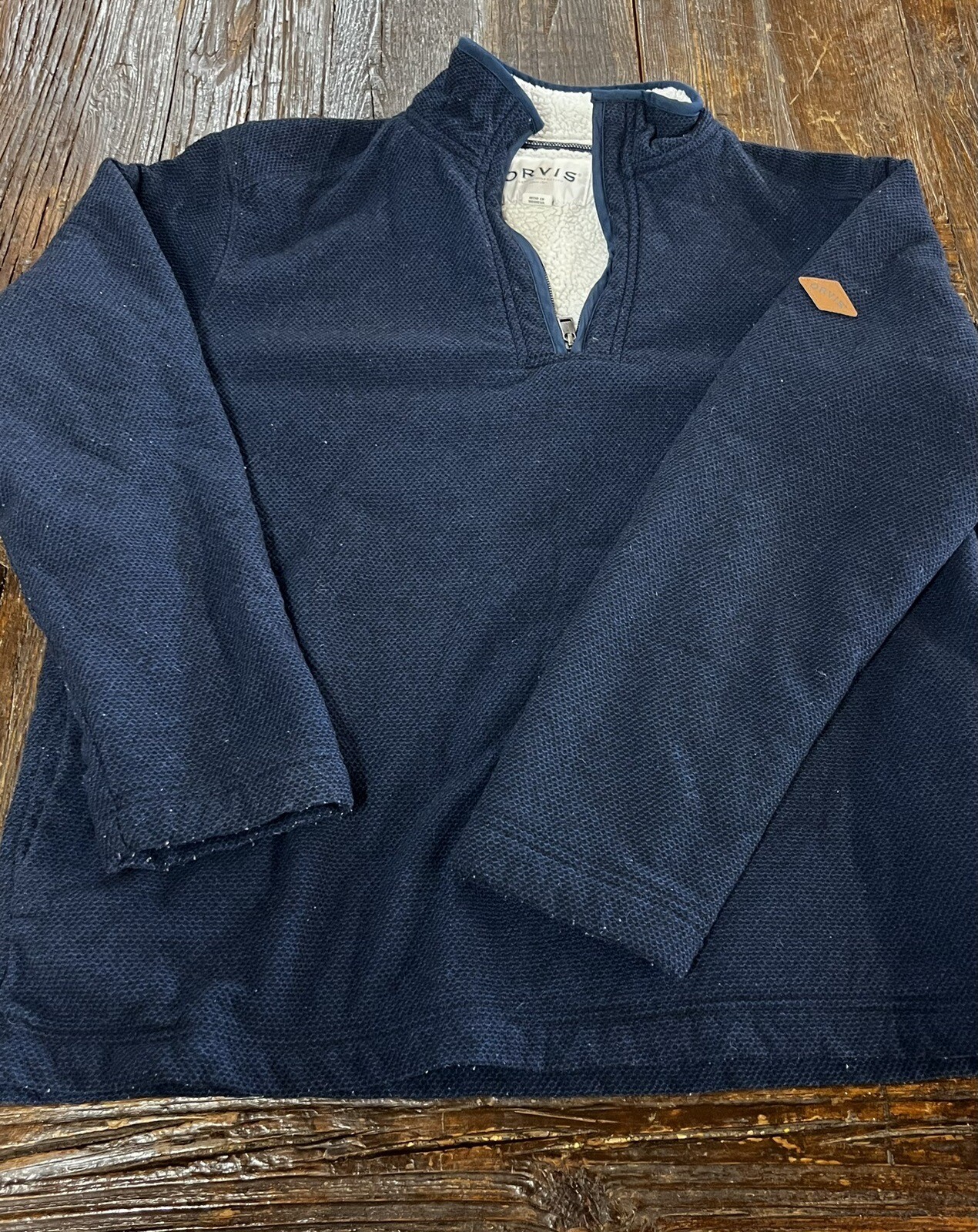 Orvis Men's Fleece Lined Quarter 1/4 Zip Pullover Large Blue Sweater eBay