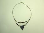 Dark Blue Stones Silver Beaded Necklace with
