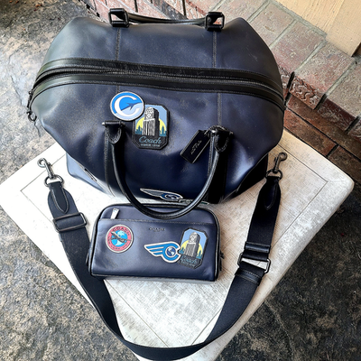 Coach Men's F72944 Navy Leather NYC Patches Duffle Bag & Toiletry