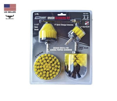 5 Piece Multi Head Drill Brush Cleaning Tool Kit 1/4'' Hex Shank Medium Bristle