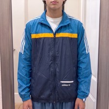 Adidas Originals Vintage Rare Jacket Windbreaker Glanz Blue Yellow Asian L