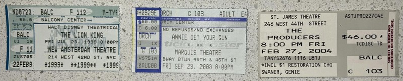 Broadway 3 ticket lot The Lion King The Producers Annie Get Your Gun Vintage