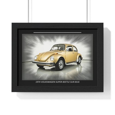 Iconic 1974 Volkswagen Super Beetle Sun Bug Poster | Vintage VW Gold Car Wall