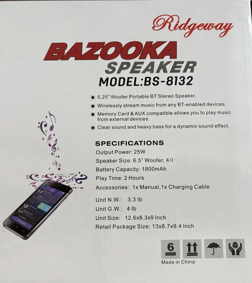 Ridgeway Model:BS-8132 Bazooka Speaker, New - Image 2 of 4