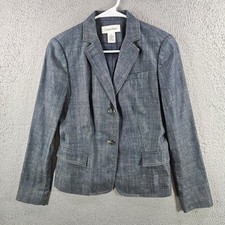 Calvin Klein Women Blue Cotton Denim Blazer Jacket Two Button Size 2