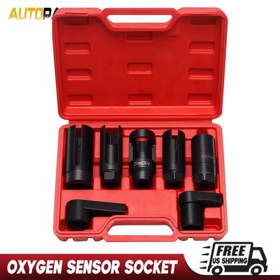 7pcs O2 Oxygen Sensor Socket Wrench Removal Tool 3/8'' 1/2'' Drive x 7/8'' 22mm Set