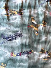 Vintage RJC Fighter Mens Military Bomber Airplanes WWII Hawaiian Shirt XL Cotton