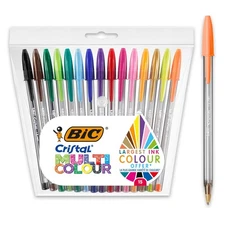 Bic Cristal Multicolour Ballpoint Pens With Wide Tip (1.6mm) Pens For Colourful