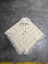 Vintage Womens Wool Poncho Cape Cottage Knit Crotchet Cream