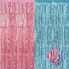 4 Pack 3.2Ft x 6.6Ft Pink Blue Foil Fringe Curtain Backdrop, Metallic Tinsel ...