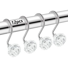 12 PCS Crystal Clear Shower Curtain Hooks Rust Resistant Metal Glide Rings