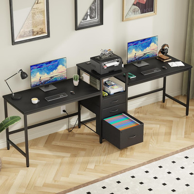 93'' Dual Gaming Desk with Charging Station & Storage for Home Office, Black