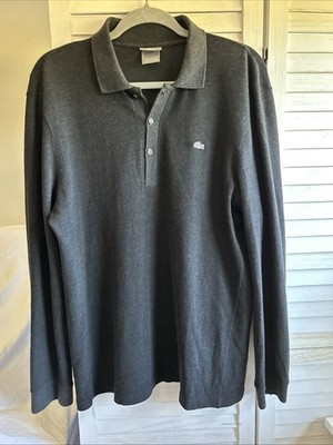 Lacoste Polo Shirt Black Long Sleeve Devanlay Cotton Casual Preppy Size 5 (L)