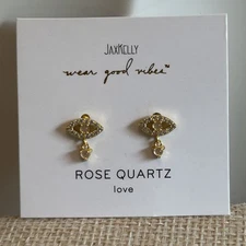 NEW Jax Kelly Rose Quartz Evil Eye Drop Earrings Love Gemstone Hypoallergenic