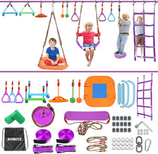 Ninja Warrior Obstacle Course for Kids,2X56Ft Slackline with 12 Accessories,Sauc