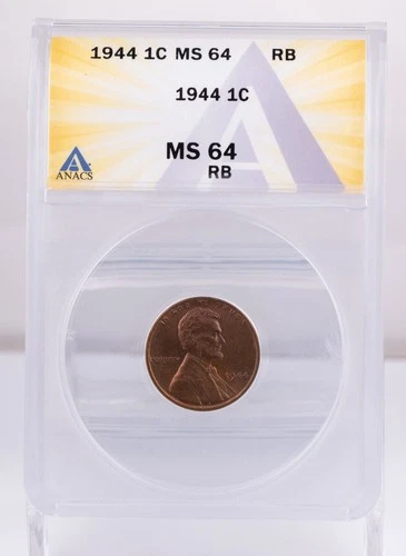 Certified 1944 Lincoln Cent ANACS MS64 RB Wheat Penny 1c