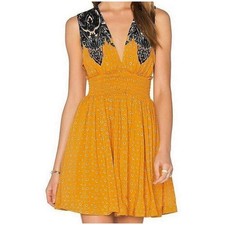 Free People Walking Through My Dreams Smocked Printed Mini Dress Medium