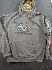 Realtree Hoodie Mens Large Camo Lined American Flag Antler Pullover Sweatshirt