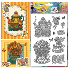CHGCRAFT Teapot Cup Hut Clear Stamps Elf and Butterfly Transparent Stamps...