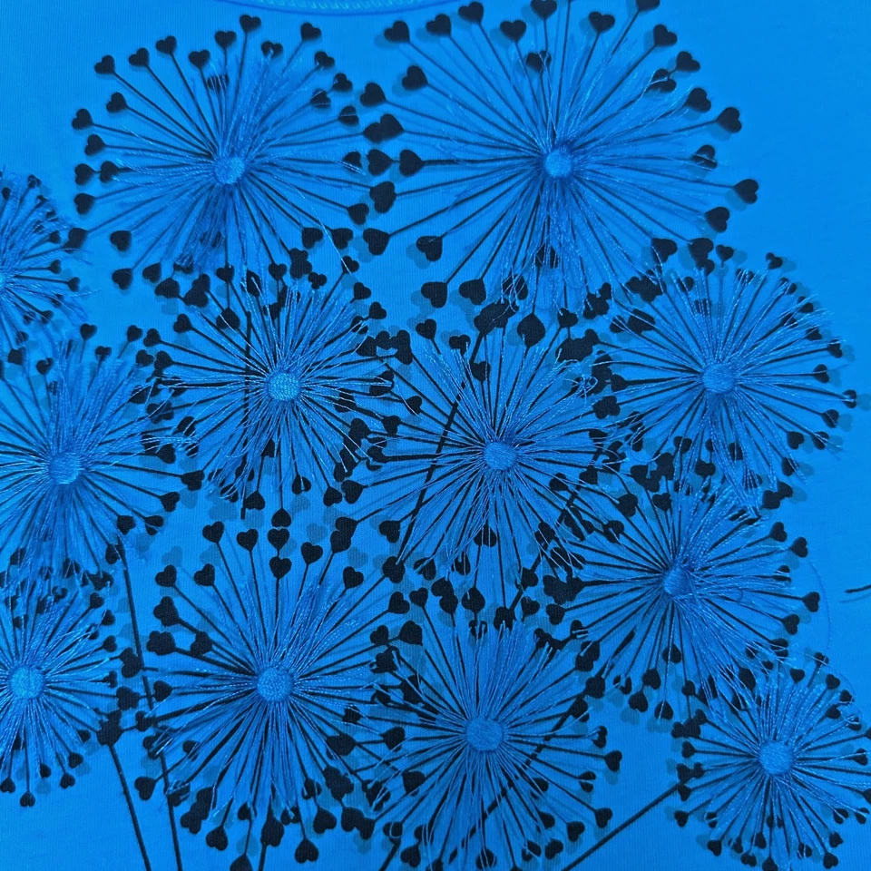 Camiseta sin mangas Blugirl Folies Blumarine azul 3-D diente de león sin mangas cremallera trasera talla 10 Foto 2 de 4