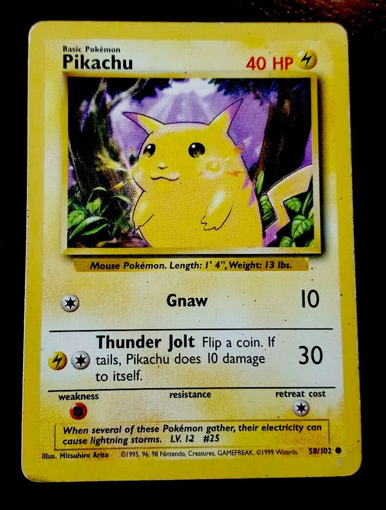 POKEMON Card LP 1999 Vintage WOTC Pikachu 58/102 white cheek | eBay