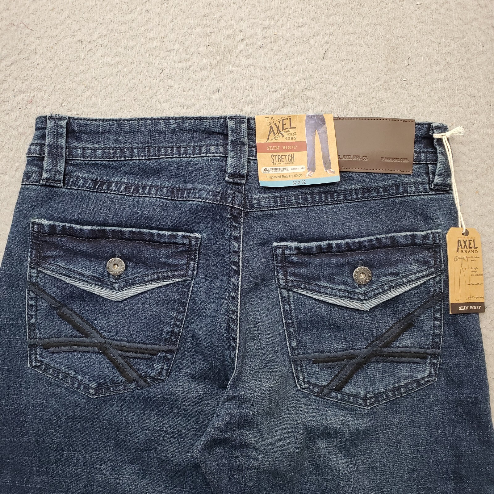 T.K. Axel Slim Bootcut Jeans Mens 32x32 Blue Denim Stretch Casual Button Pocket