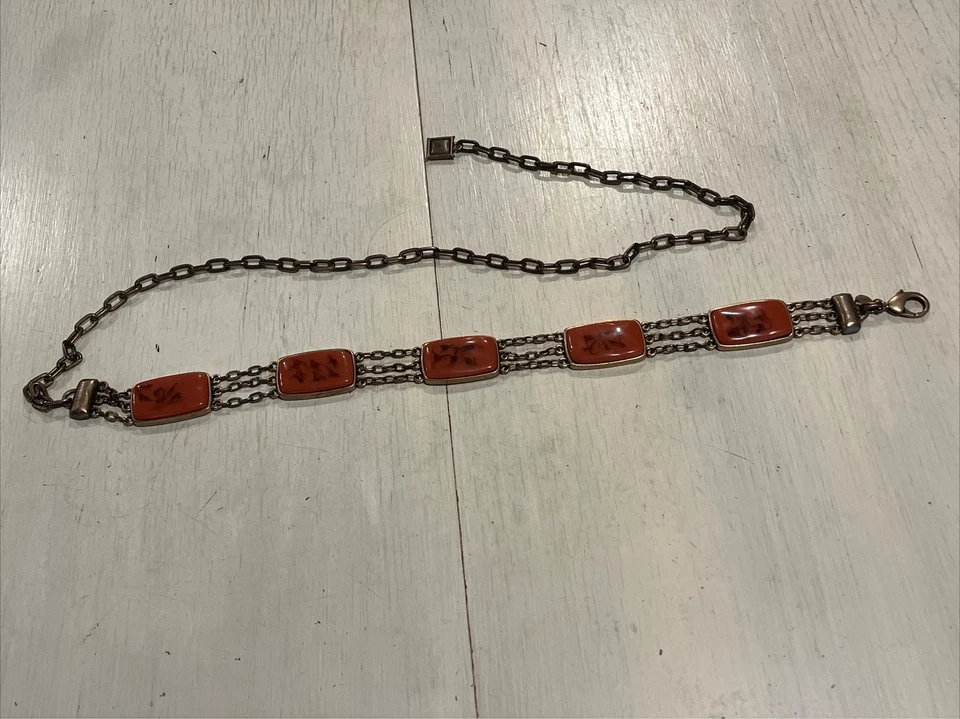 Cinturón de cadena ajustable Chico's piedras de terracota? "Retro de metal tono latón 43""" Foto 4 de 4