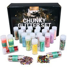Holographic Chunky Glitter Set, Set of 24 Colors Glitter for Crafts, Tumblers...